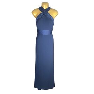 Eliza J Navy Halter Maxi Gown Formal Event Dress Classic‎ Elegant Size 8 NWT